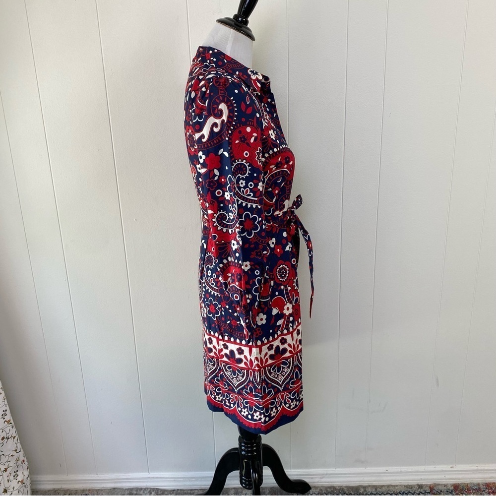 NWT Talbots Paisley Poplin Shirt Dress Size 2P Red Blue Old Money Cotton Belted - Picture 10 of 15